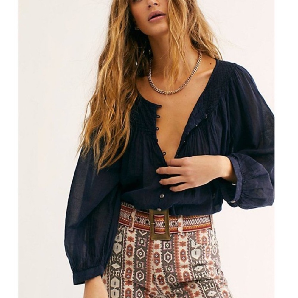 Free People Cool Meadow Top Navy XS
